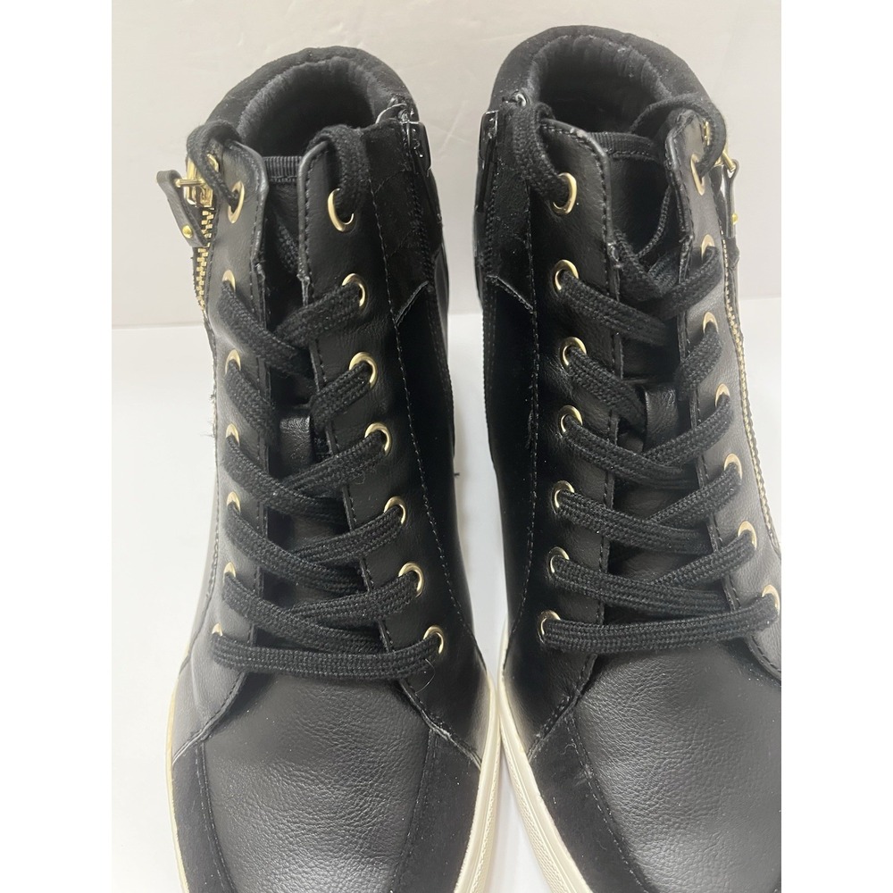 Aldo Kaia High-Top Wedge Sneakers Hidden Heel Black Side Zipper Women's 11 - Picture 3 of 11